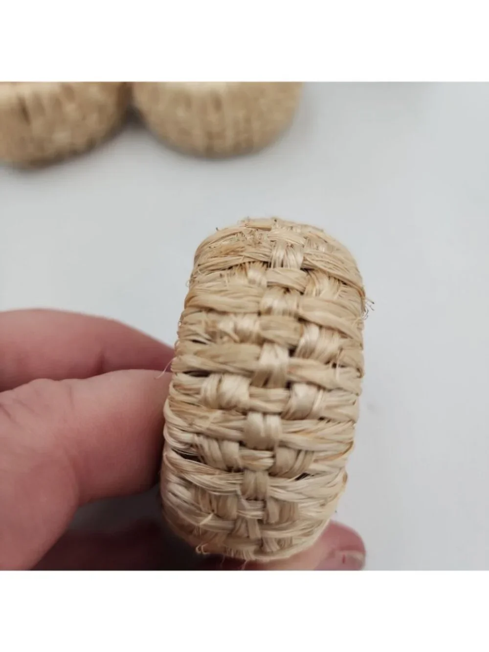 Twine wrapped Napkin Rings Set of 4 Basket Weave MCM Boho Holiday Table Decor